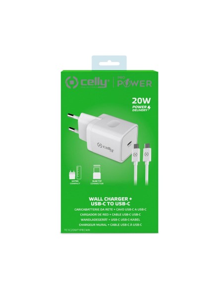 Celly TC1C20WTYPECWH cargador de dispositivo móvil Blanco Interior