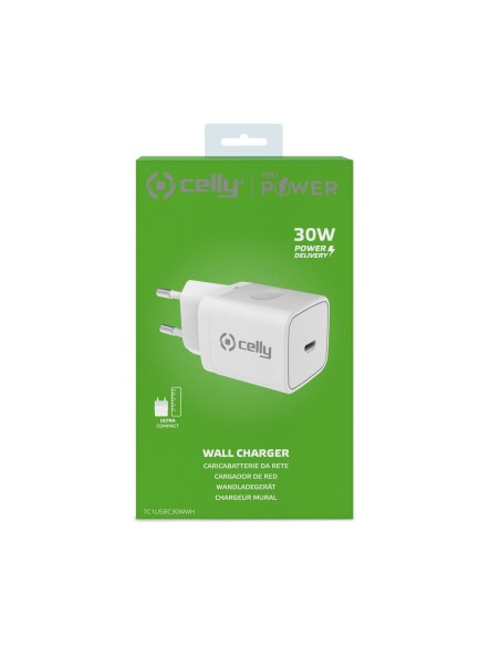 Celly TC1USBC30WWH cargador de dispositivo móvil Smartphone, Reloj inteligente, Tableta Blanco Corriente alterna Interior