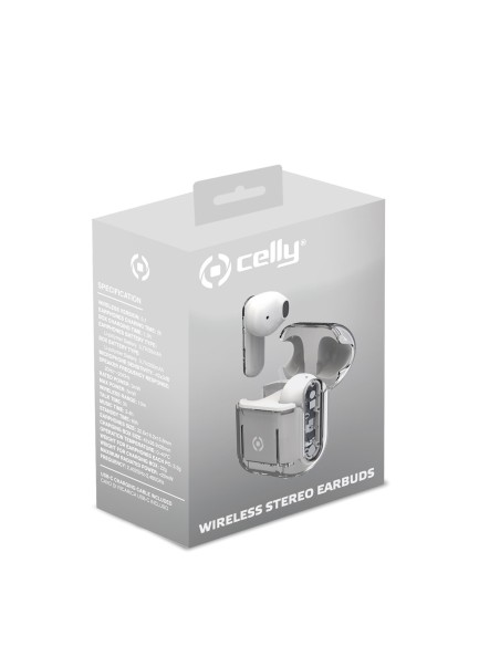 Celly SHEER Auriculares True Wireless Stereo (TWS) Dentro de oído Llamadas Música Transparente, Blanco