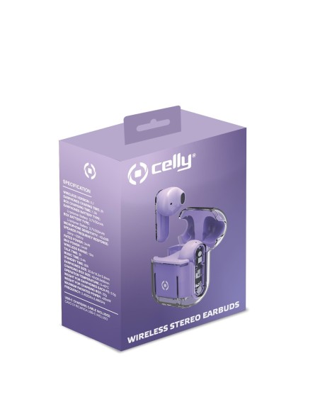 Celly SHEER Auriculares True Wireless Stereo (TWS) Dentro de oído Llamadas Música Transparente, Violeta