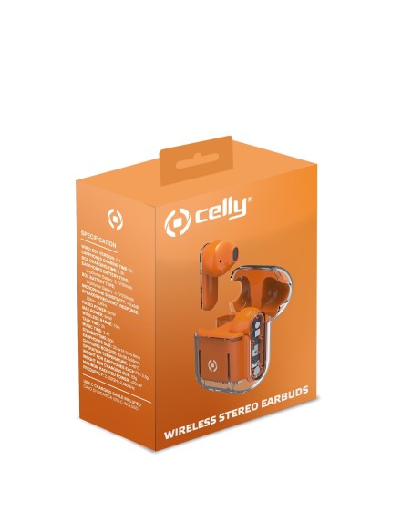 Celly SHEER Auriculares True Wireless Stereo (TWS) Dentro de oído Llamadas Música Naranja, Transparente