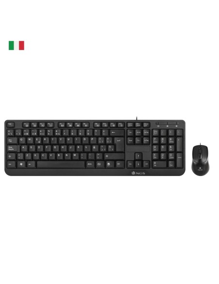 NGS Cocoa Kit, QWERTY, IT teclado Ratón incluido USB Italiano Negro