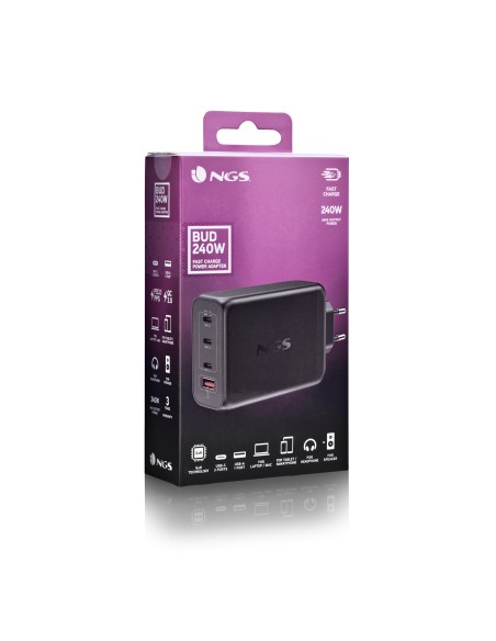 NGS CARGADOR ULTRARAPIDO240W 4 PUERTOS 3USB-C 1 US