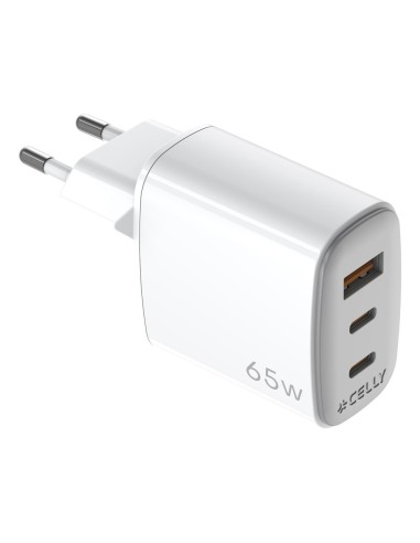 Celly Cargador Gan 1Usb 2Usb-C 65w WH