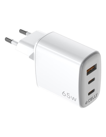 Celly Cargador Gan 1Usb 2Usb-C 65w WH