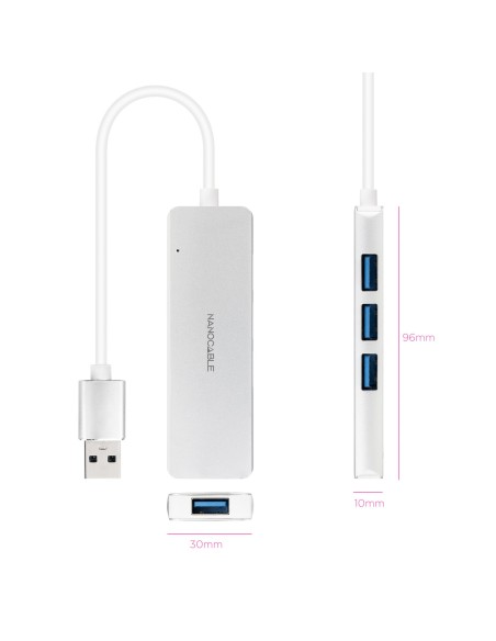 Nanocable Hub USB 3.0 4 x USB 3.0 10cm. Gris