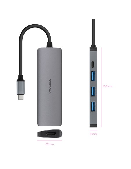 Nanocable Hub USB-C 3xUSB-A+HDMI+USB-C PD