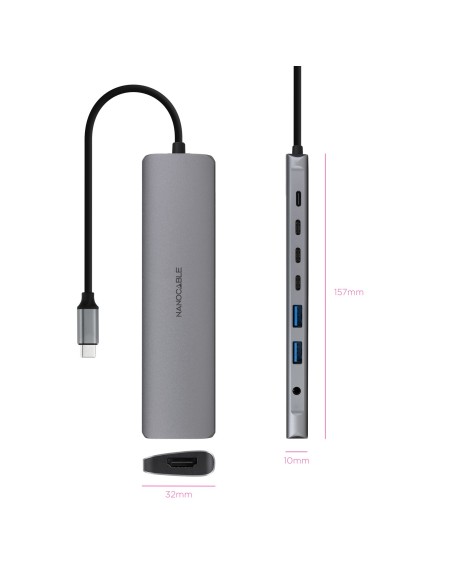 Nanocable Hub 8en1 USB-A+USB-C+HDMI+USB-C PD+Jack