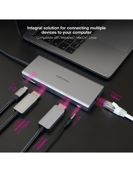 Nanocable Hub 12en1 USB-A C+HDMI+DP+RJ45+TF+SD+AU