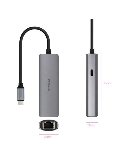 Nanocable Conversor USB-C Ethernet carga PD