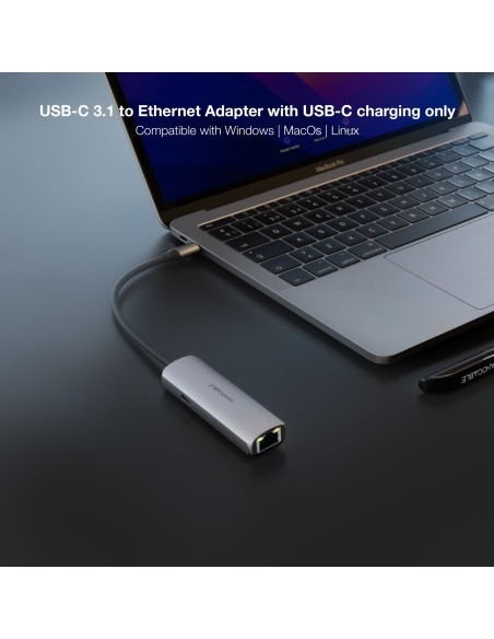 Nanocable Conversor USB-C Ethernet carga PD