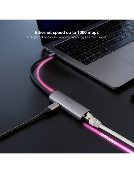 Nanocable Conversor USB-C Ethernet carga PD