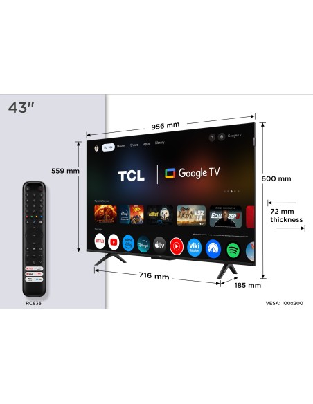 TCL 43P7K TV 43" UHD QLED GOOGLETV DOLBY ATMOS