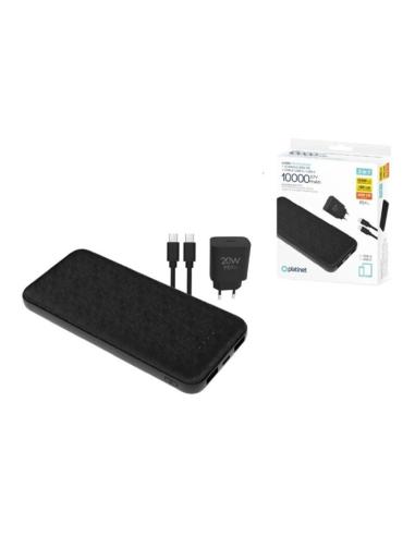 PLATINET POWERBANK 10.000mAh + CARGADOR 20W + CABLE USB-C NEGRO