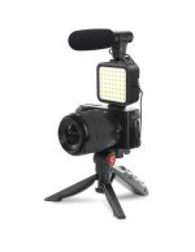 PLATINET KIT VIDEO BLOGGER 4 en 1 MIC LUZ LED SOPORTE TRIPODE