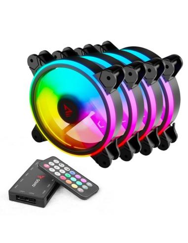 SAVIO KIT 4 VENTILADORES PC CON MANDO A DISTANCIAARGB 120 MM/6 PINES/CONTROL POR VOZ/1200 RPM