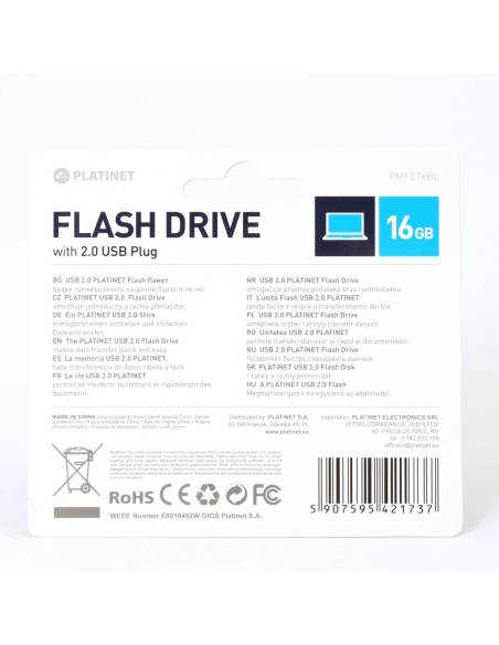 PLATINET PENDRIVE 16GB USB 2.0 PMFE16BL AZUL