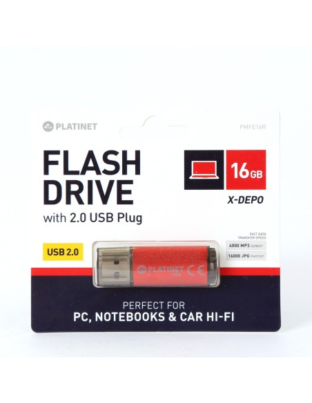 PLATINET PENDRIVE 16GB USB 2.0 PMFE16R ROJO