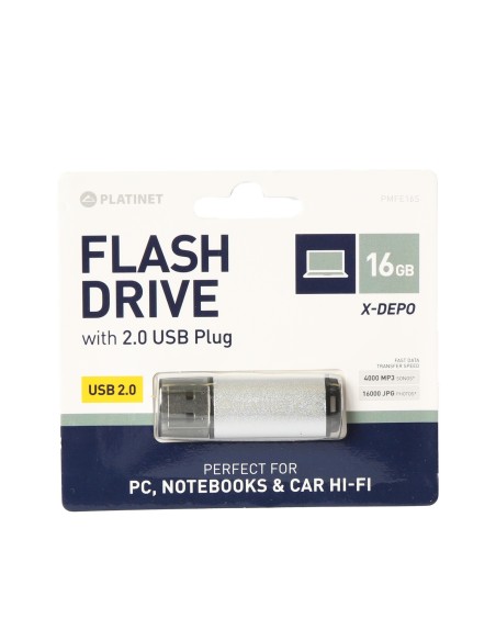 PLATINET PENDRIVE 16GB USB 2.0 PMFE16 PLATA