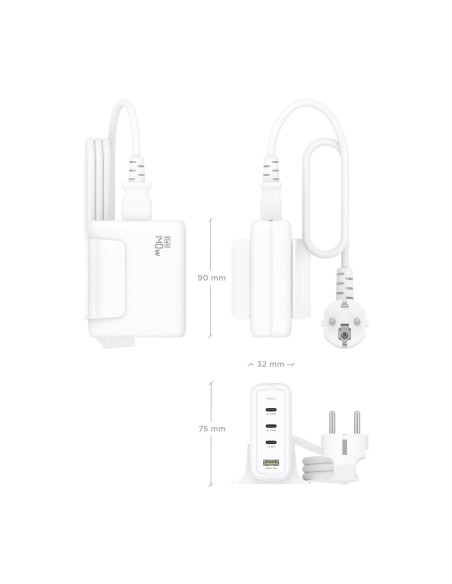 CARGADOR GAN AISENS SOBREMESA 140W 3XUSB-C PD3.1 QC4.0 QC5.0 USB-A QC3.0