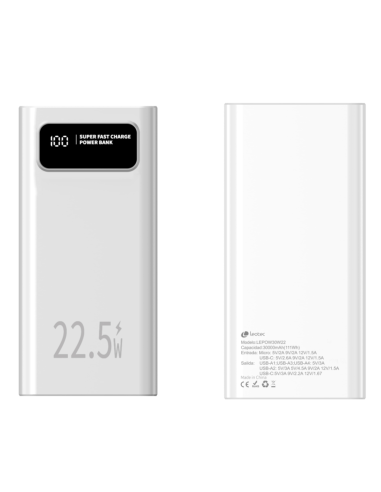 LEOTEC POWERBANK 30000MAH 22,5W PD20W BLAN (1 USB-C+4USB-A INC USB-A A USB-C)