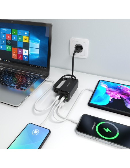 CARGADOR GAN AISENS SOBREMESA 100W 3XUSB-C PD3.0 QC4.0 QC5.0 USB-A QC3.0