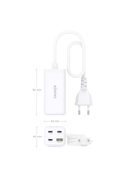 CARGADOR GAN AISENS SOBREMESA 100W 3XUSB-C PD3.0 QC4.0 QC5.0 USB-A QC3.0