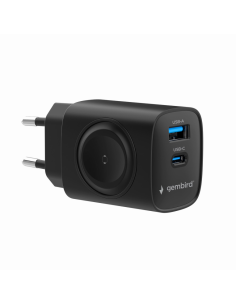 CARGADOR GEMBIRD 2-1 USB CARGA RAPIDA + APPLE WATCH NEGRO