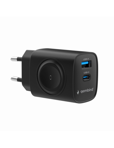 CARGADOR GEMBIRD 2-1 USB CARGA RAPIDA + APPLE WATCH NEGRO