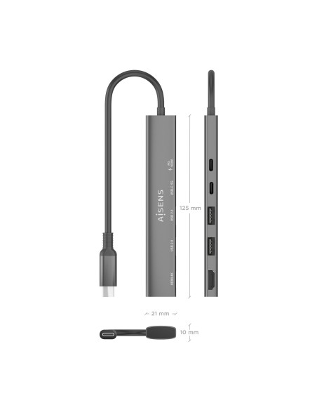 DOCK AISENS 5 EN 1 USB-C A 1HDMI 2USB-A 1USB-C 1USB-C PD GRIS 15CM ASUC-5P022-GR