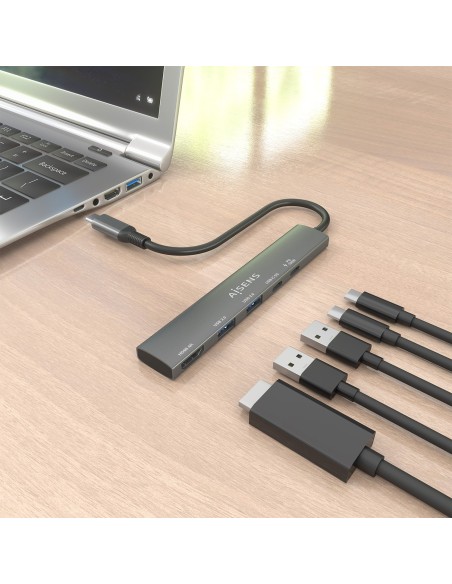 DOCK AISENS 5 EN 1 USB-C A 1HDMI 2USB-A 1USB-C 1USB-C PD GRIS 15CM ASUC-5P022-GR