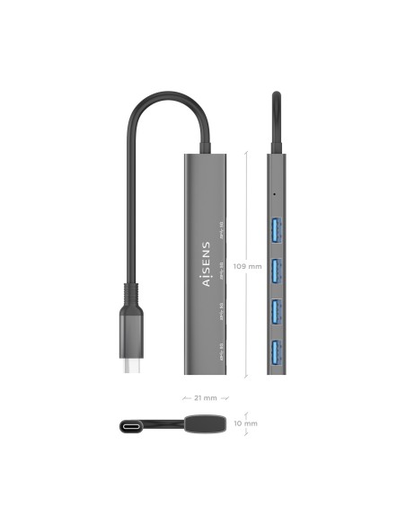 HUB USB 3.1 USB-C USB-CM-4XTIPO AH GRIS 15CM AISENS A109-0943