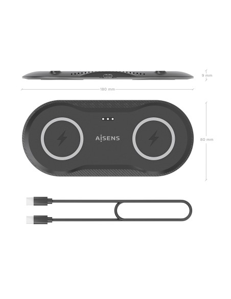 AISENS CARGADOR INALAMBRICO DOBLE ASCH-15W2WC060-BK  15W  NEGRO
