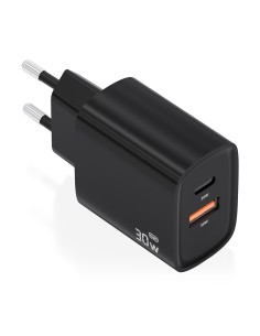 CARGADOR AISENS GAN 30W 1XUSB-C PD3.0 QC4.0 1XUSB-A QC3.0 NEGRO