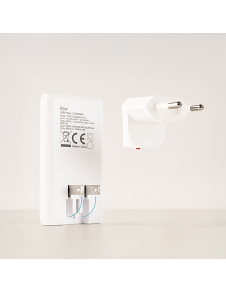 CARGADOR TOOQ PARED GAN USB-C PD+USB-A QC 65W, BLANCO