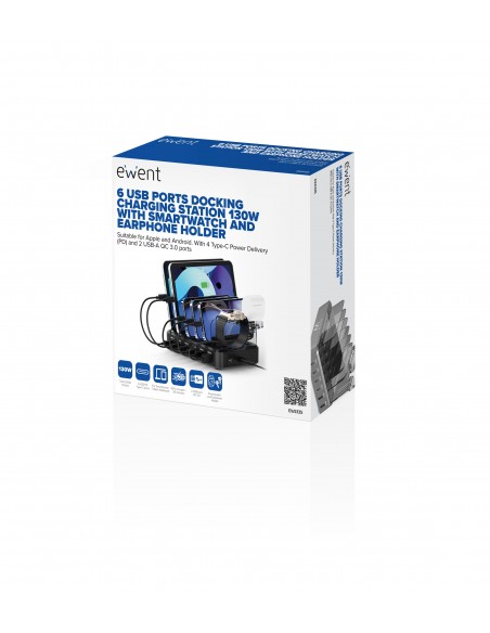 EWENT estación de carga 6 USB 130w Reloj-Auric
