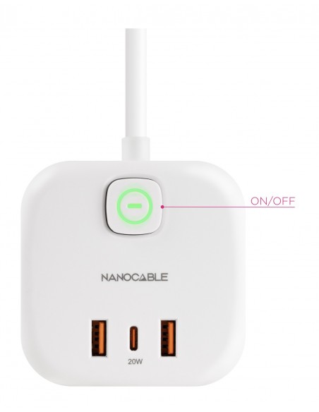 Nanocable Base de enchufe con 3 USB c  interruptor