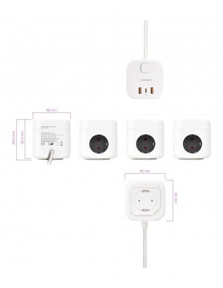 Nanocable Base de enchufe con 3 USB c  interruptor