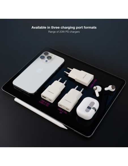 Nanocable Cargador USB-C PD + USB-A QC 20W Blanco