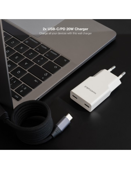 Nanocable Cargador 2xUSB-C PD 20W Blanco