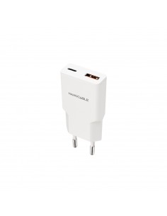 Nanocable Cargador USB-C PD + USB-A QC 25W Blanco