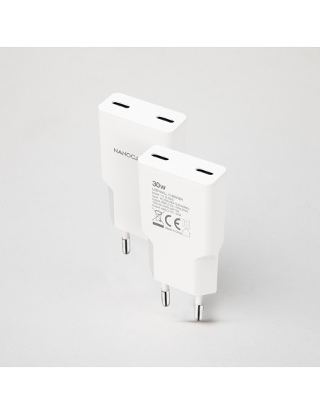 Nanocable Cargador 2xUSB-C PD 30W Blanco