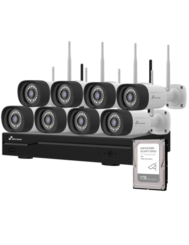 KIT VIDEOVIGILANCIA NIVIAN WIFI / VIDEOGRABADOR 16 CANALES / 8XCAMARA WIFI + ETHERNET / 2.4Ghz / 1 x HDD 1.0 TB / IP66 / HDMI-VG