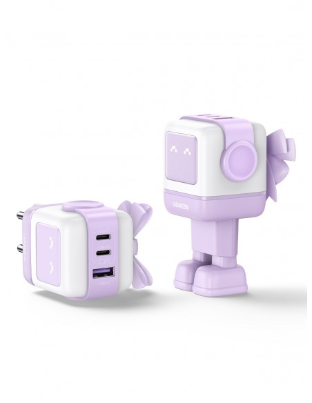 UGREEN CARGADOR PARED USB-A + 2xUSB-C 65W GAN FAST LILA