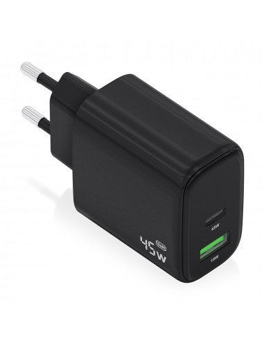 CARGADOR GAN 45W 1XUSB-C PD3.0 QC4.0 1XUSB-A QC3.0 NEGRO AISENS A110-0972