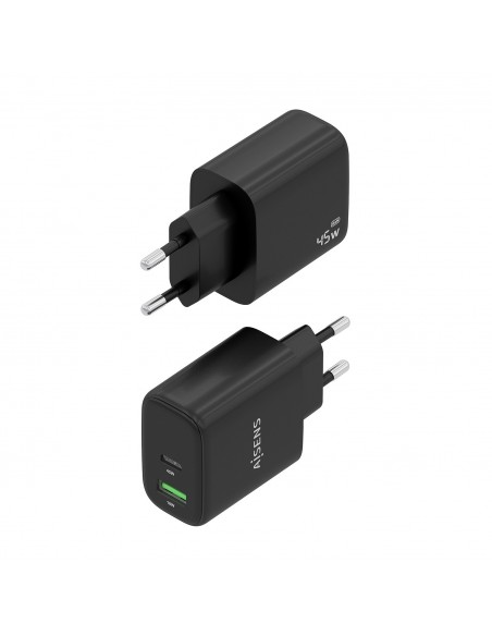 CARGADOR GAN 45W 1XUSB-C PD3.0 QC4.0 1XUSB-A QC3.0 NEGRO AISENS A110-0972