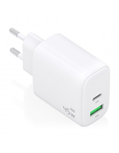 CARGADOR GAN 45W 1XUSB-C PD3.0 QC4.0 1XUSB-A QC3.0 BLANCO AISENS A110-0971