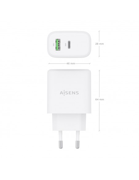 CARGADOR GAN 45W 1XUSB-C PD3.0 QC4.0 1XUSB-A QC3.0 BLANCO AISENS A110-0971
