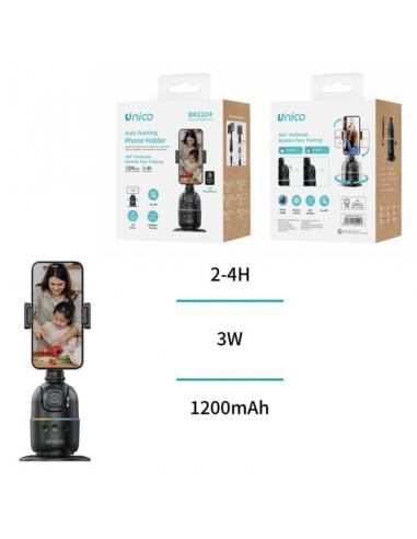 UNICO GIMBAL BR2224 AUTO TRACKING 360º SEGUIMIENTO FACIAL SOPORTE MOVIL 1200MAH NEGRO