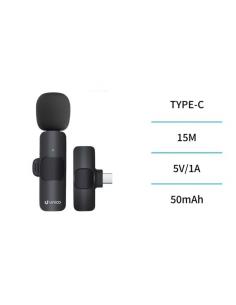 UNICO MICROFONO MP6037 HD BLUETOOTH DINÁMICO LAVALIER TIPO-C DENOISE PINZA CLIP NEGRO